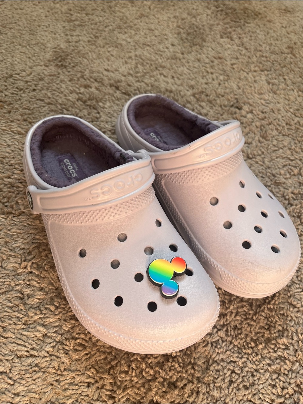 CROCS Kids Classic Clogs in Light Pink with Rainbow Charm